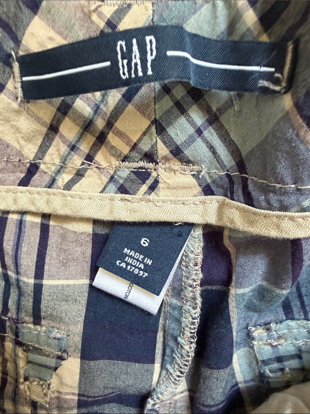 GAP Plaid Tie-Waist Women’s Shorts - Navy, Purple & Cream - Picture 2 of 6